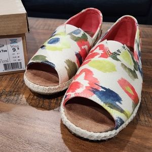 TOMS Alpargata Open Toe Tangerine Watercolor Floral Women's 9.5